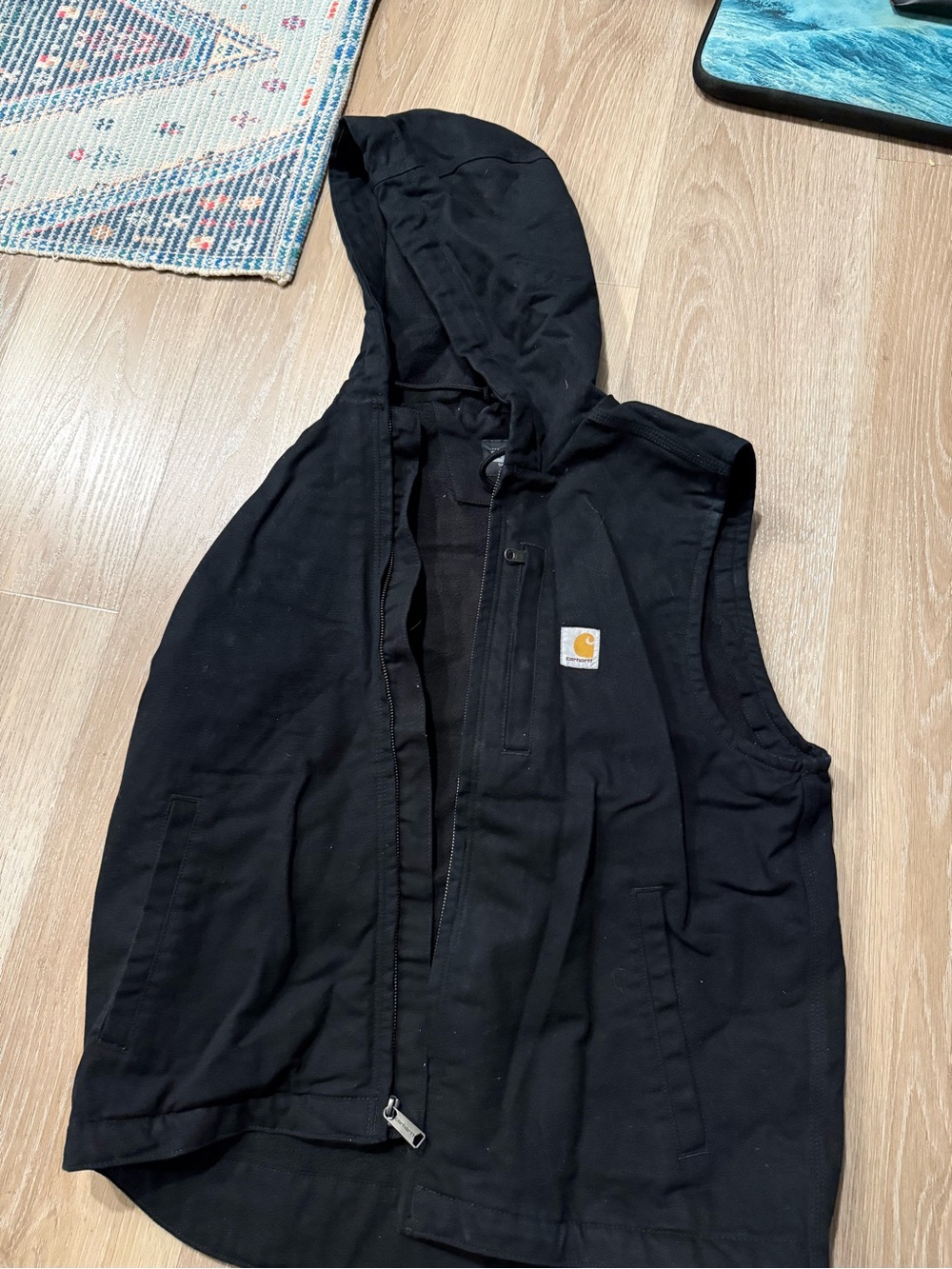 Carhartt Kids Black Hooded Work Vest with Logo